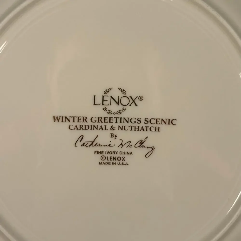 Lenox Winter Greetings Scenic Cardinal Waxwing Birds Serving Plates Bowl Set 3